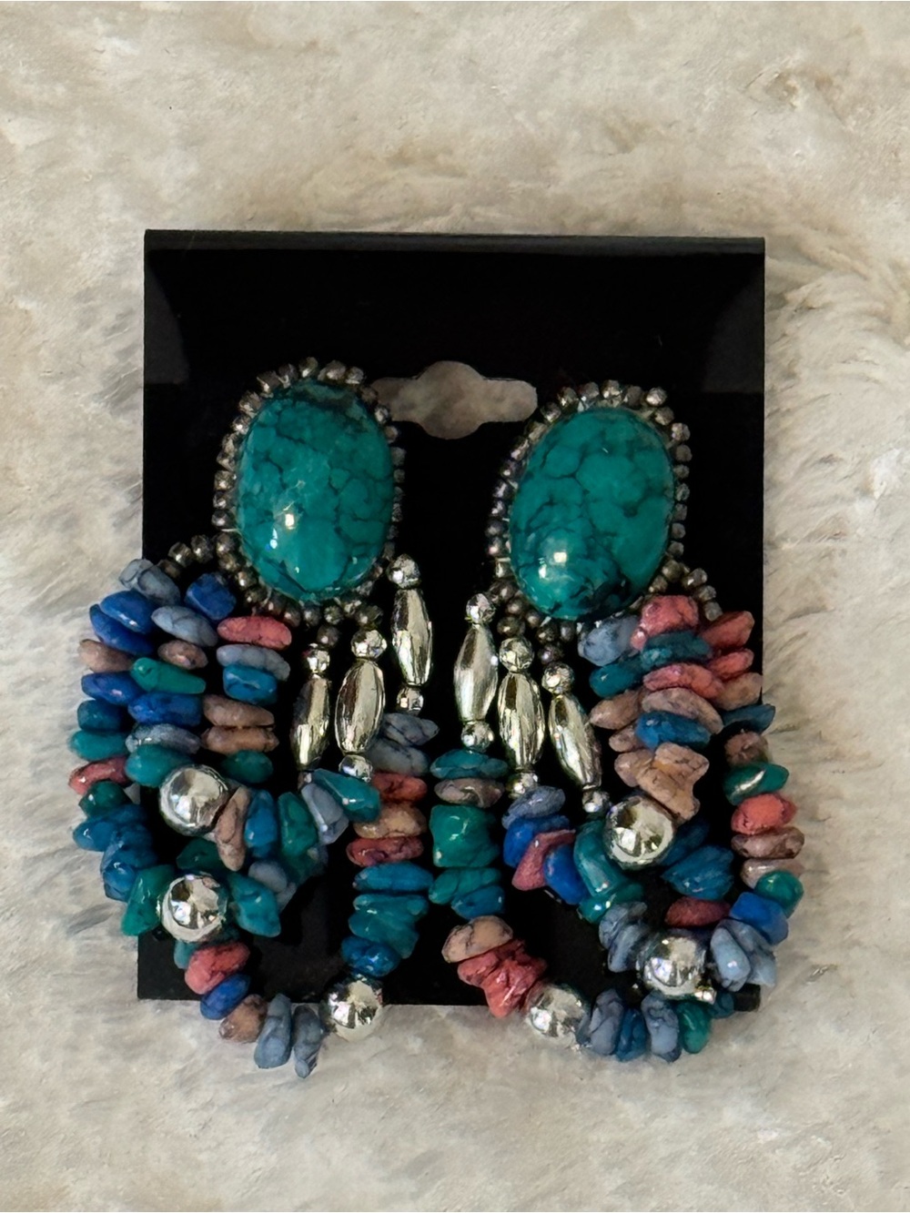*SEDONA AZ* Turquoise Multi-Color Beaded Statement Earrings - Women Jewelry EUC